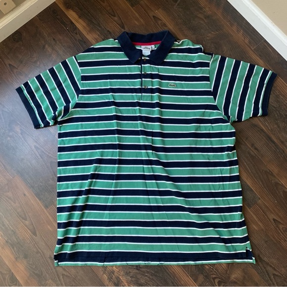 Lacoste Shirts Lacoste Big And Tall Green And Blue Striped Polo